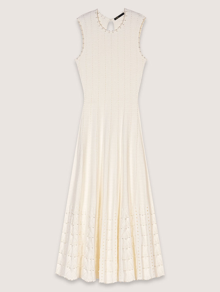 Abito in maglia pointelle con perle