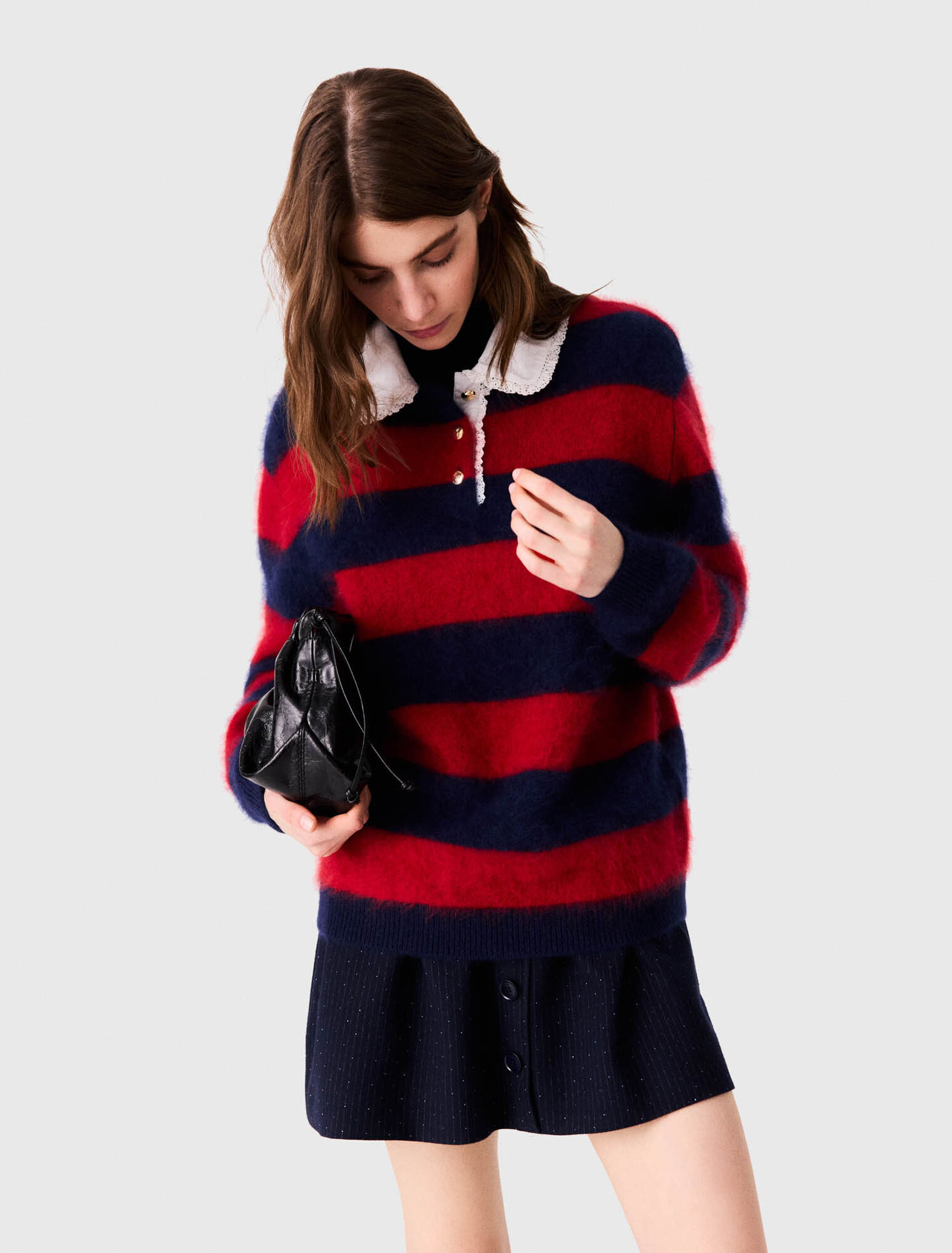 Pullover fluffy collo in popeline