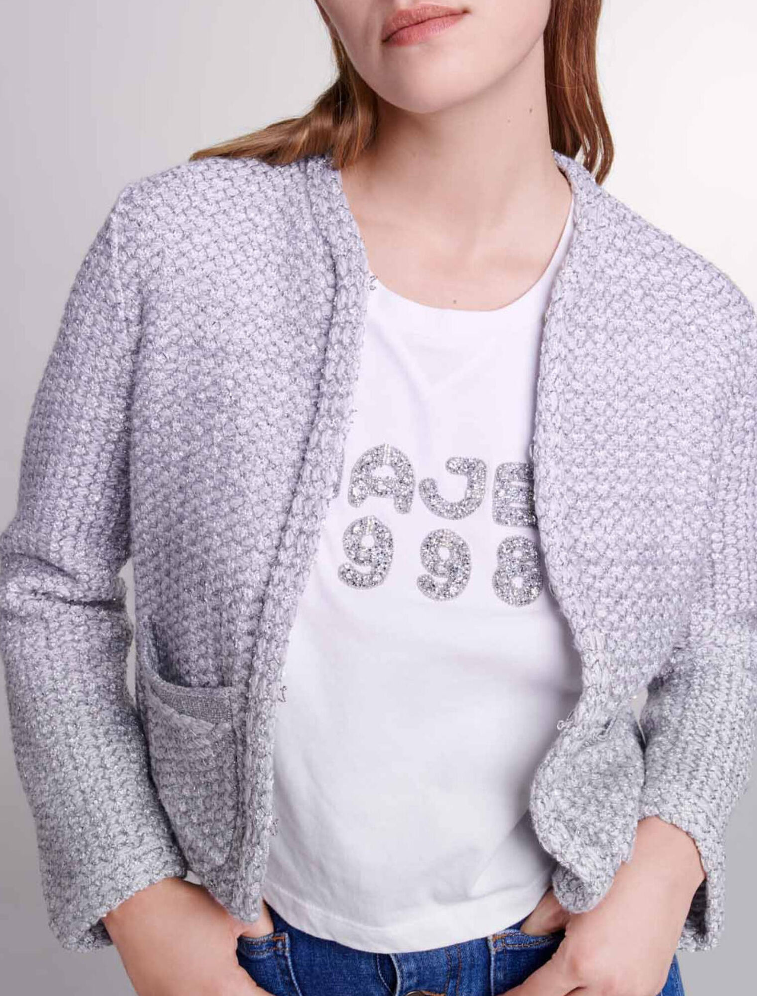 Cardigan in maglia effetto tweed