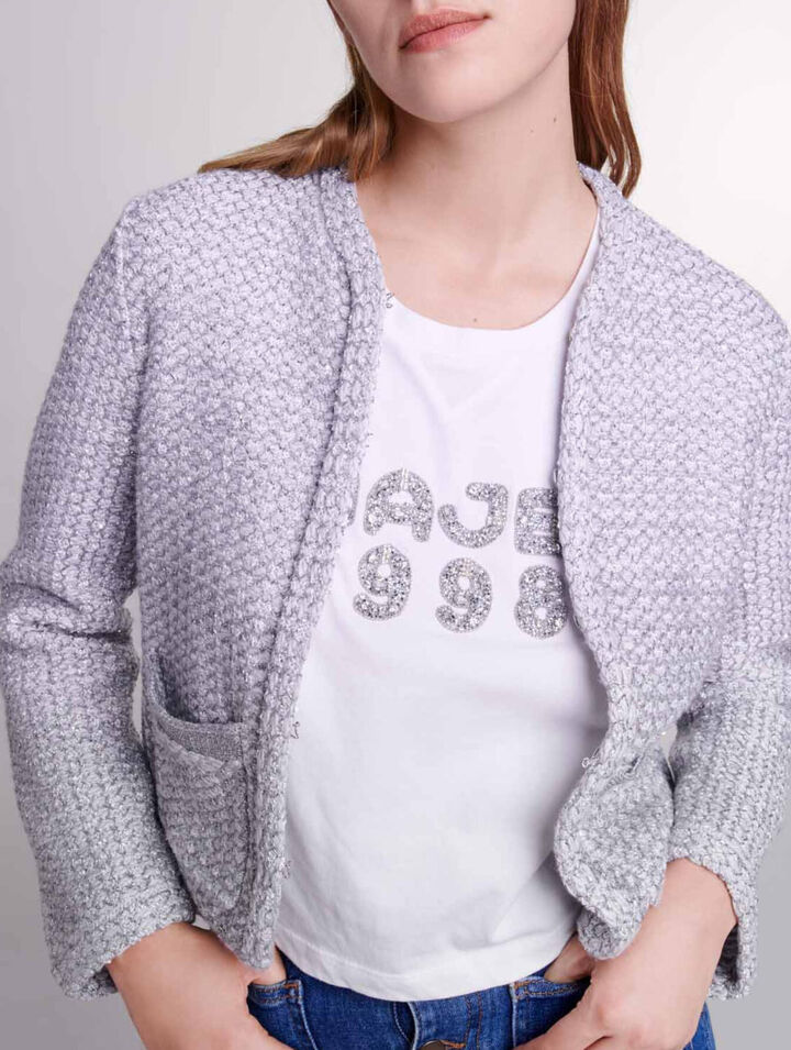 Cardigan in maglia effetto tweed