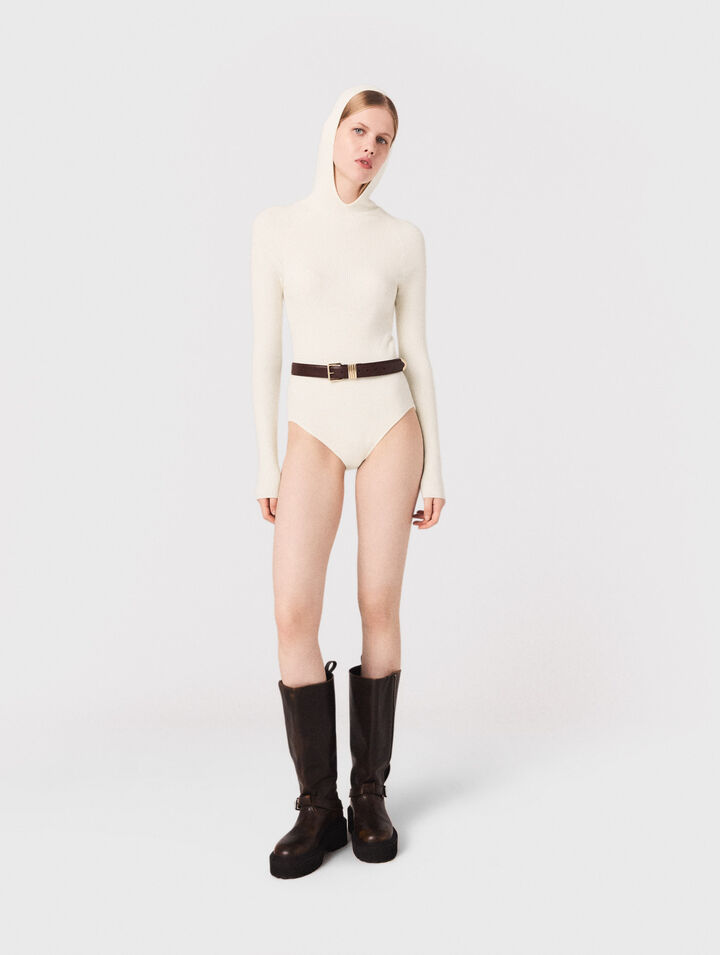 Body in maglia a coste con cappuccio