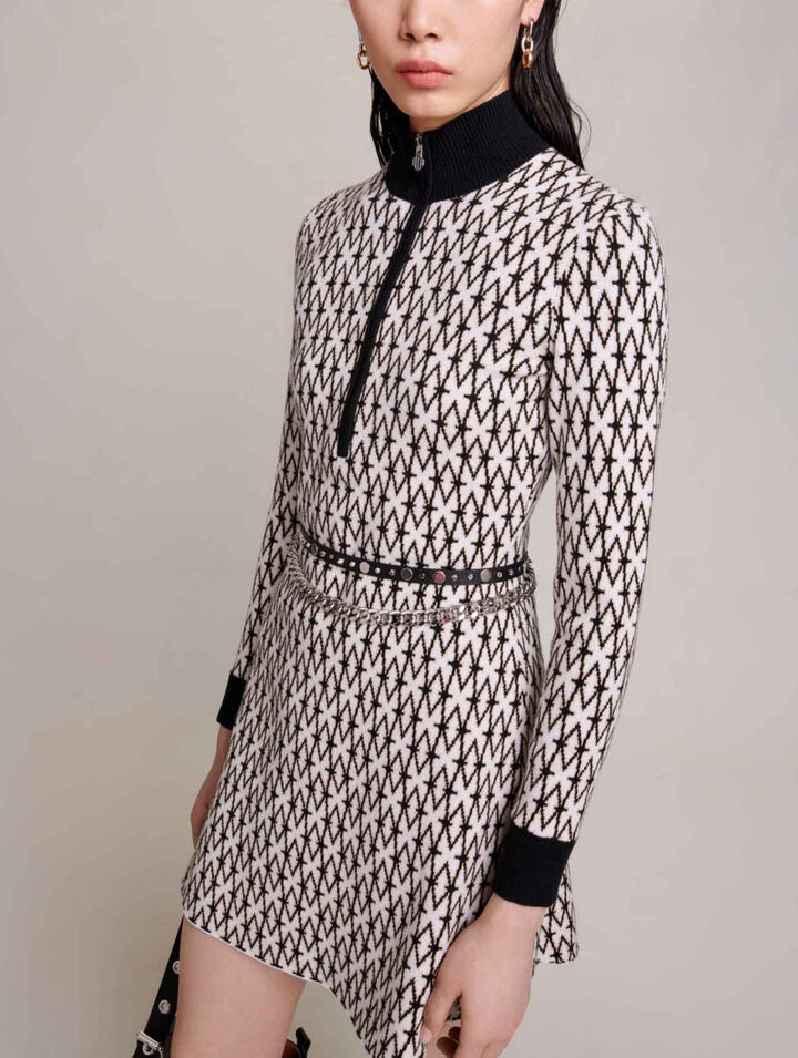 Abito corto monogramma in jacquard