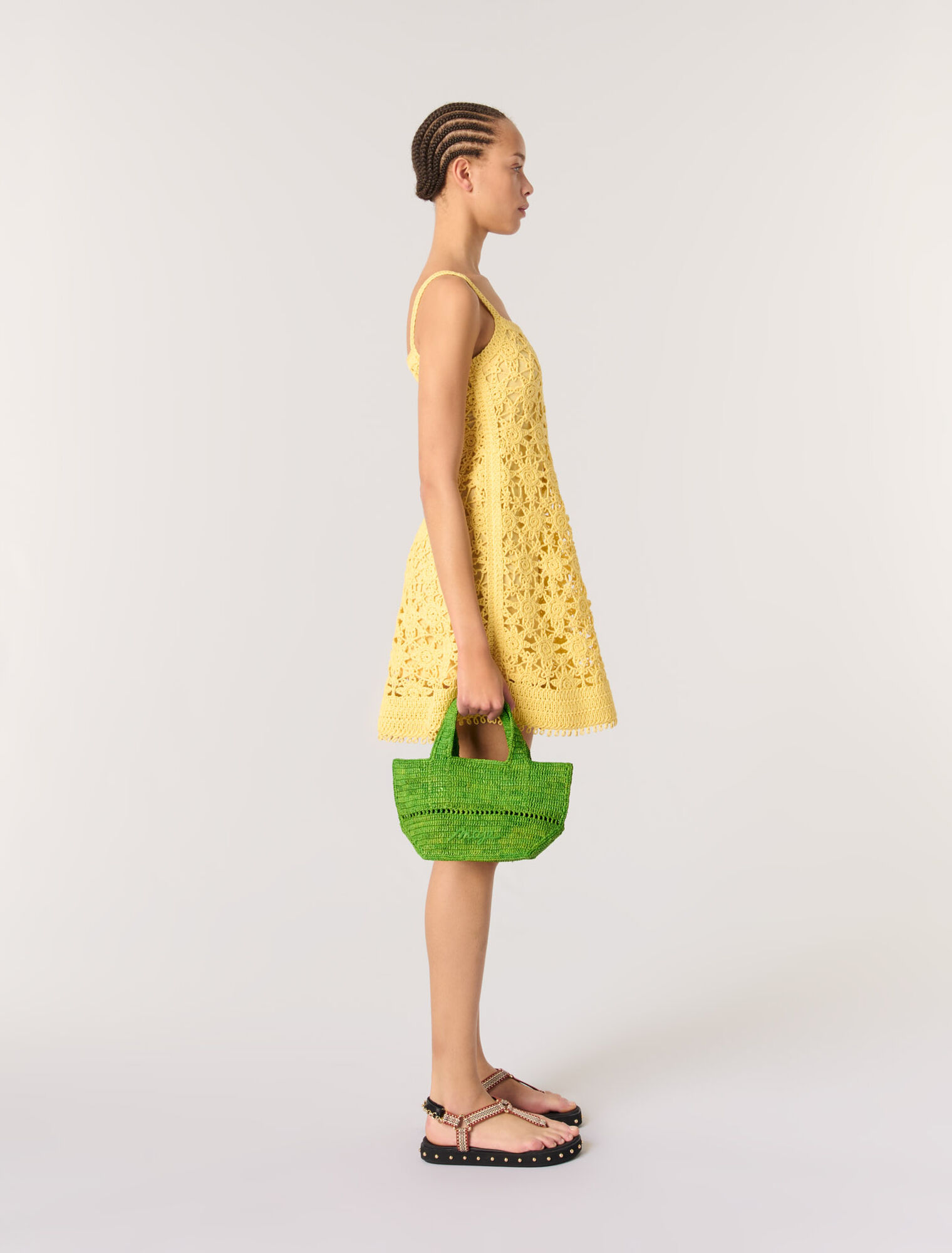 Abito corto con spalline in crochet