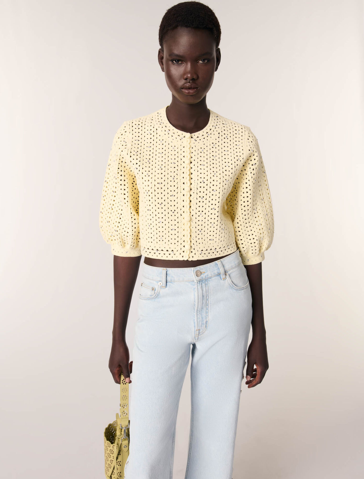 Cardigan corto crochet glitterato
