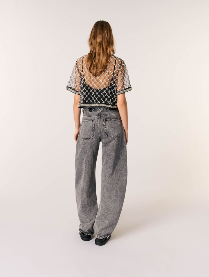 Top in tulle ricamato