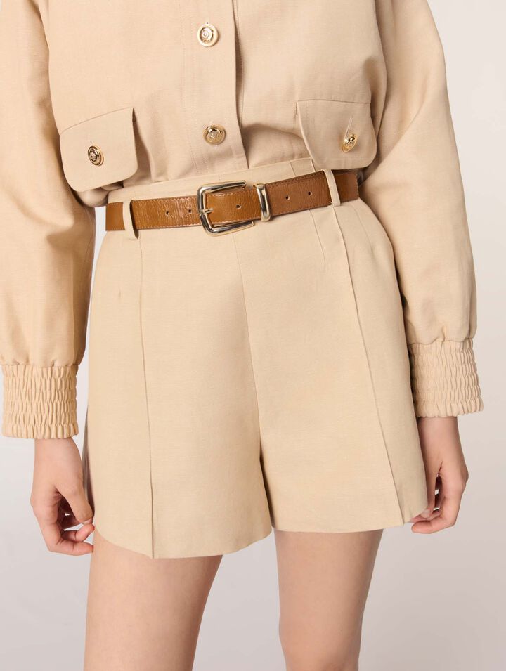 Shorts con pince in lino e cotone
