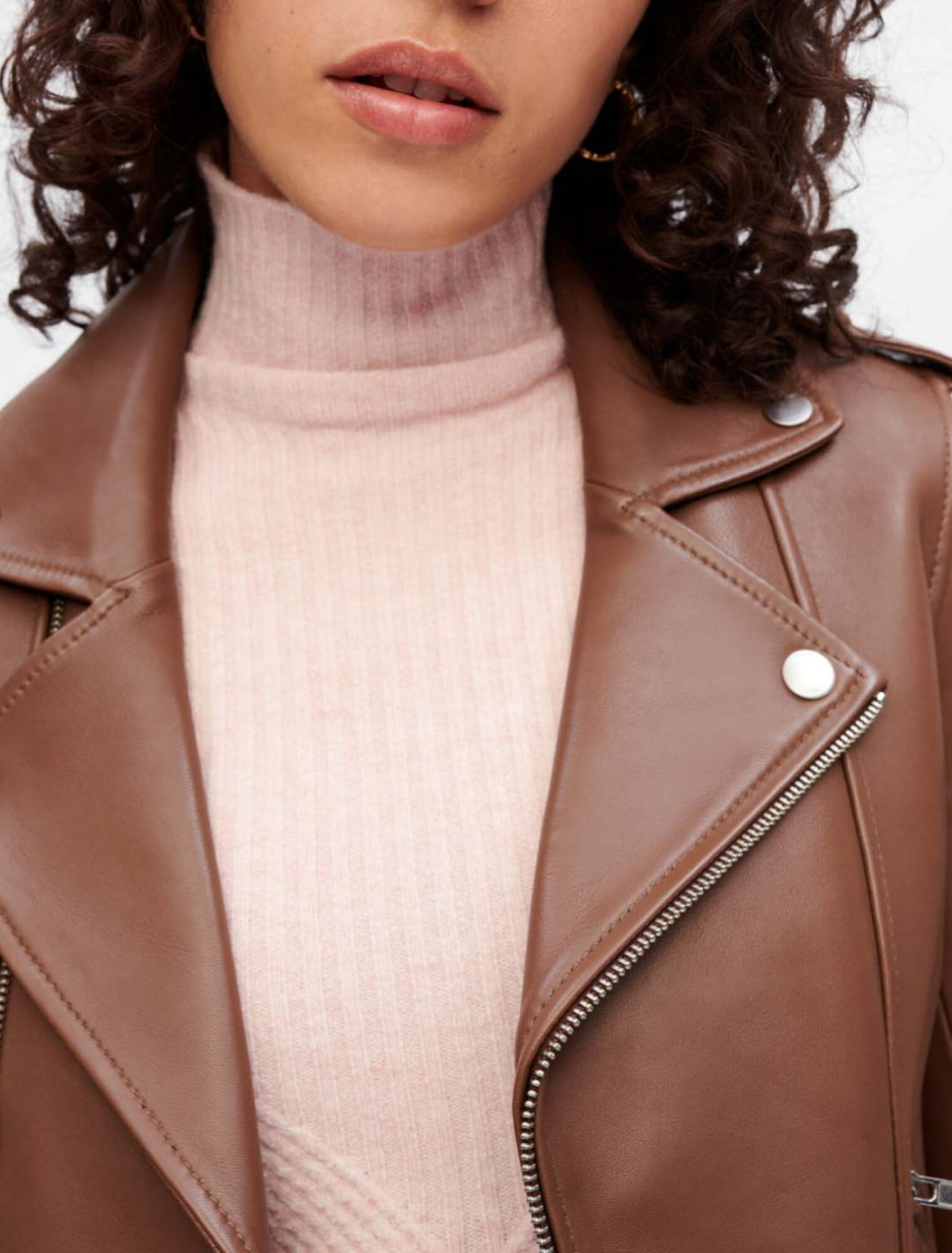 Giacca stile biker in pelle cammello
