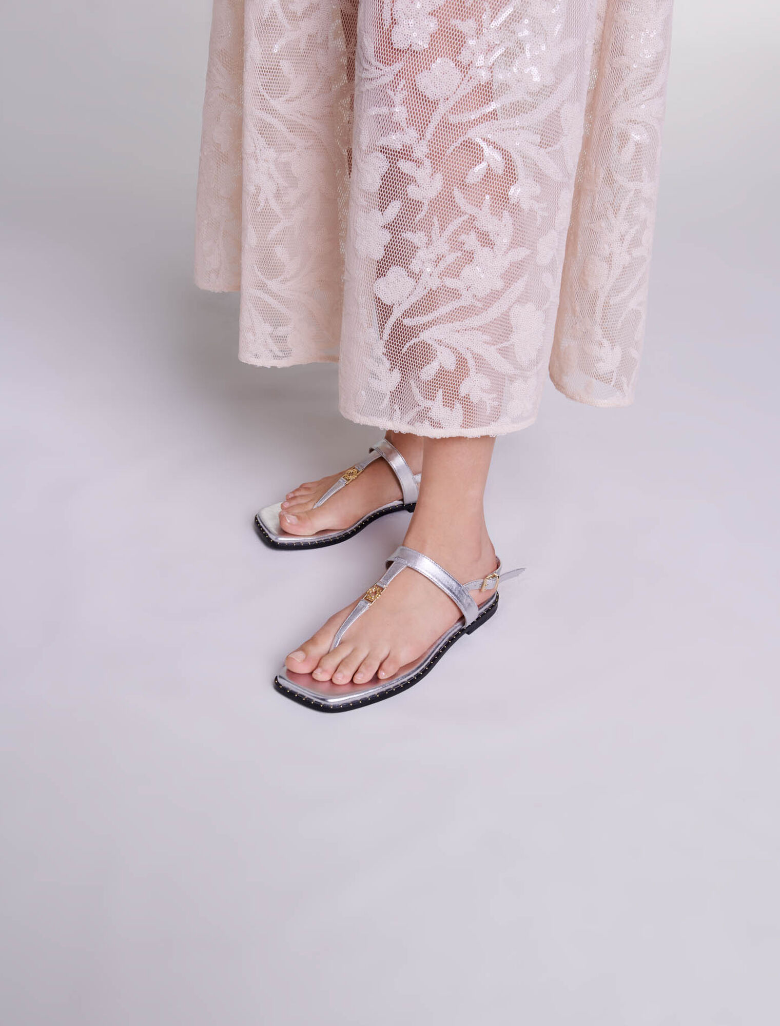 Sandali listini argentati in pelle