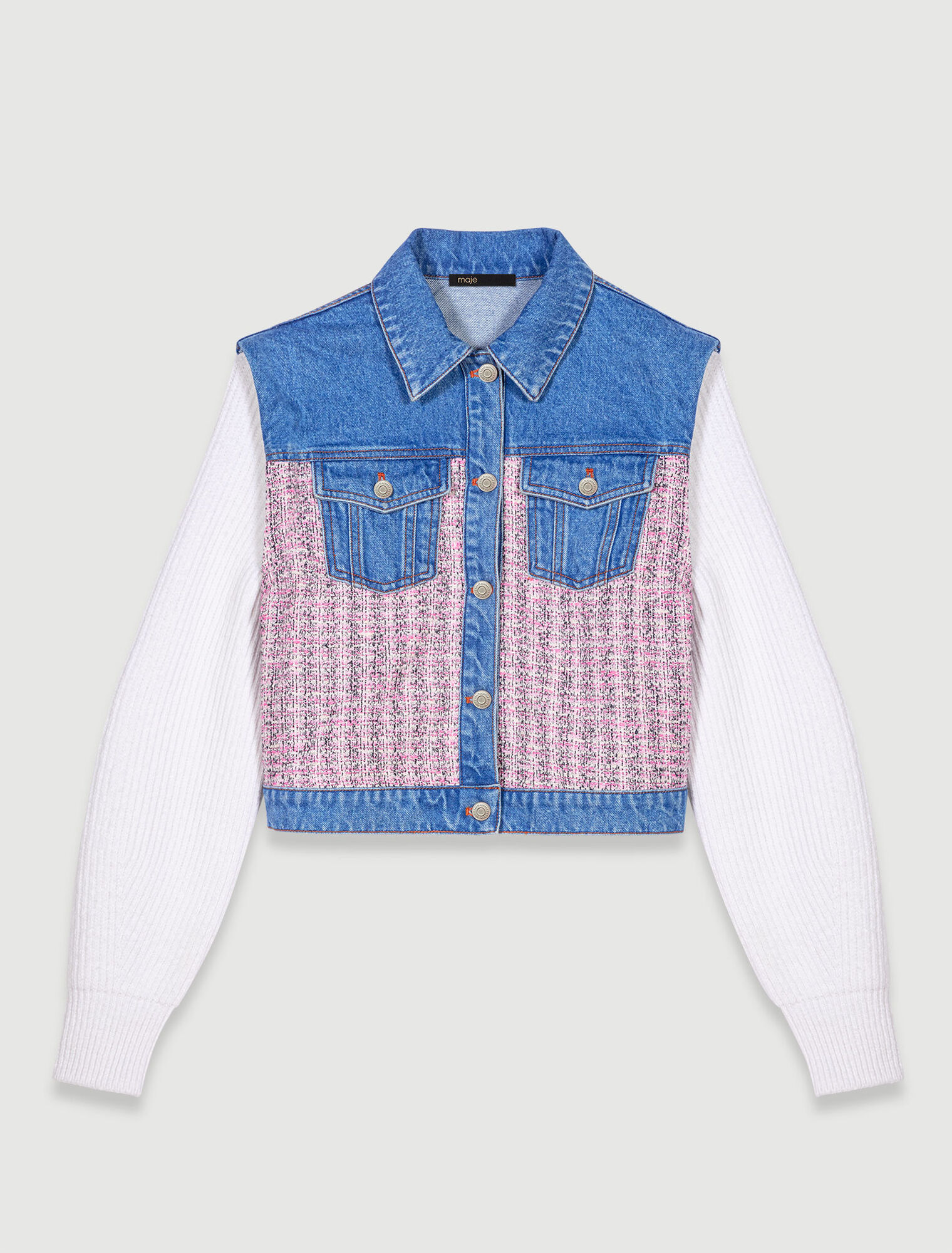 Giubbotto corto in denim e tweed