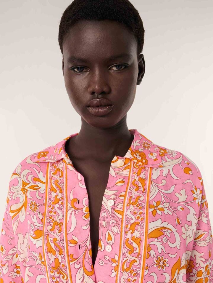 Camicia fluida in lino con stampa