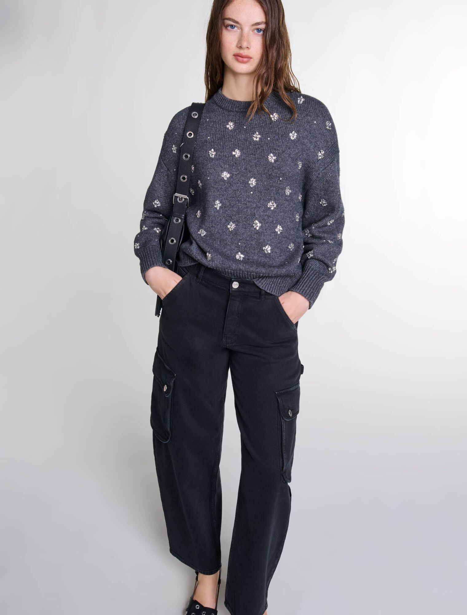 Pullover in maglia a strass