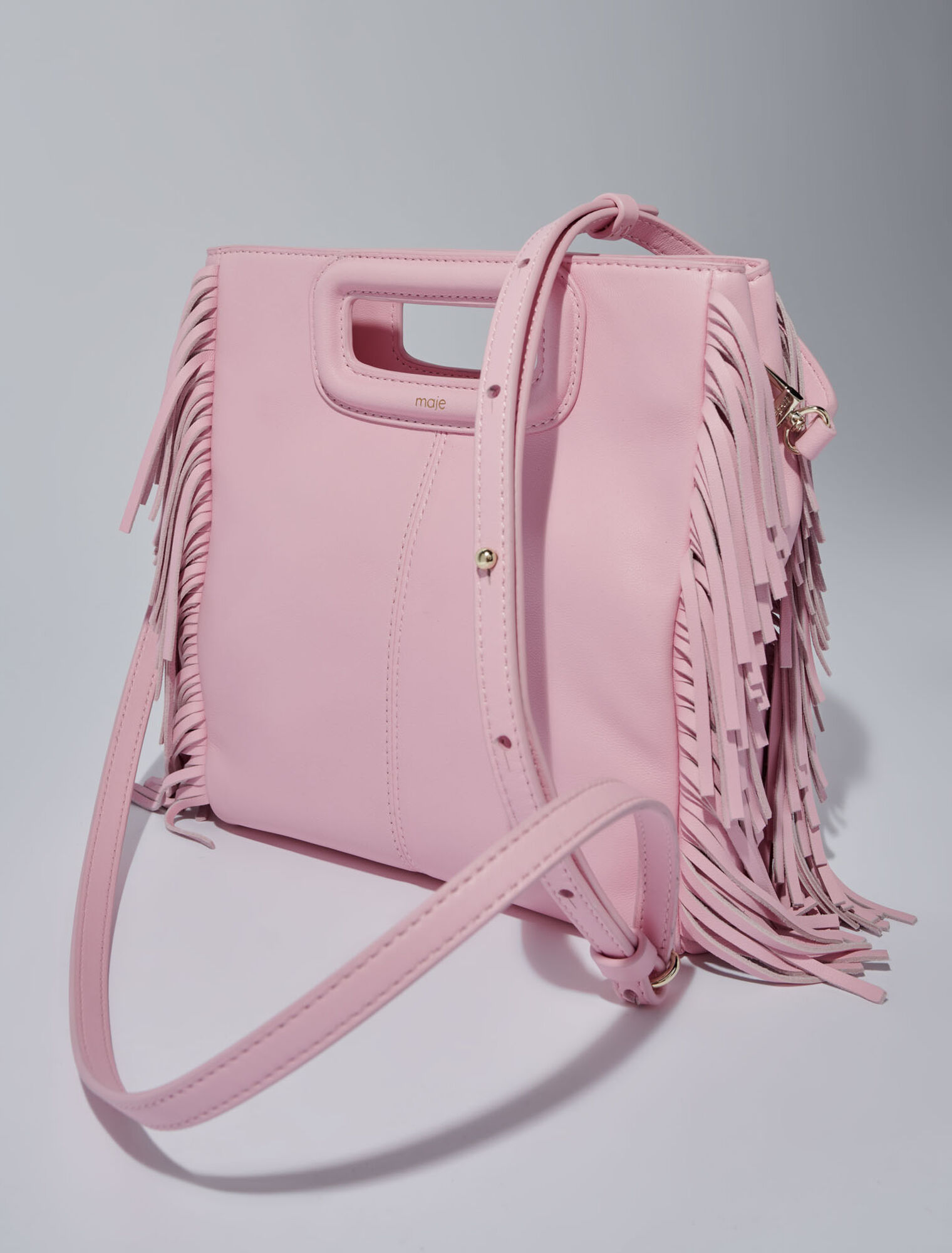 Borsa M con frange in pelle liscia