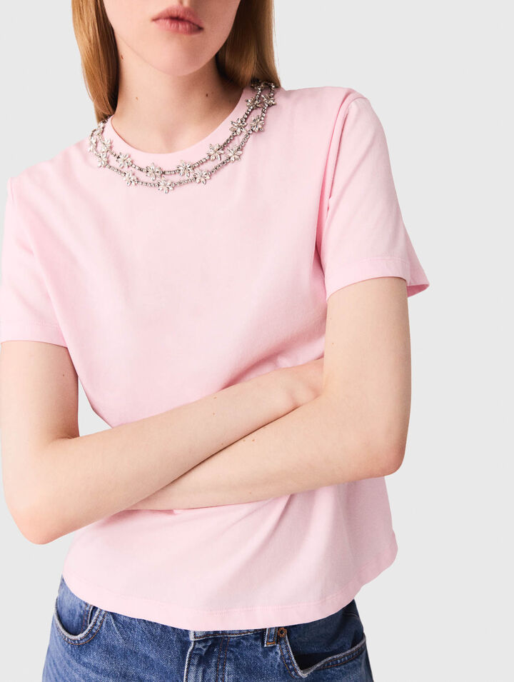 T-shirt maniche corte scollo bijou