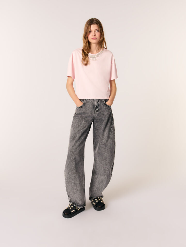 T-shirt corta con scollo gioiello