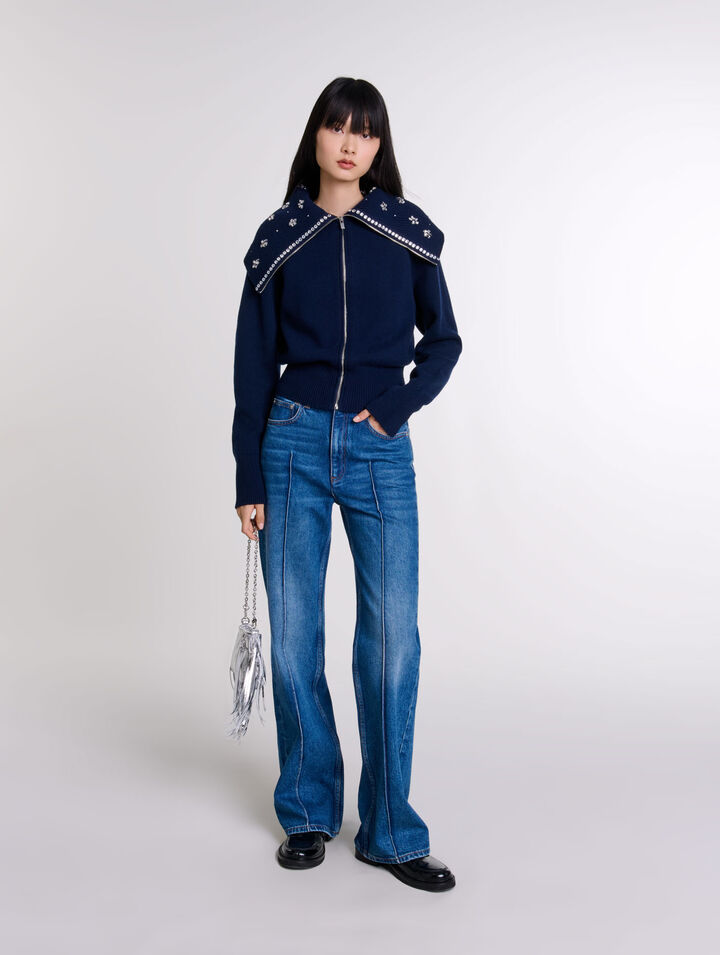 Cardigan con colletto bijoux