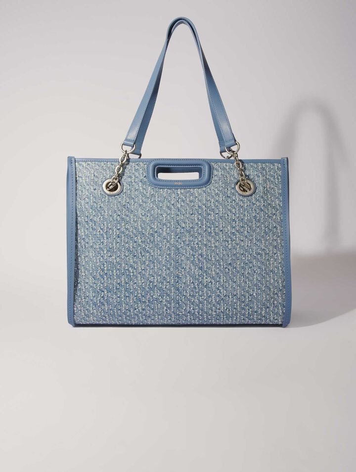 Tote bag in tela di denim e strass