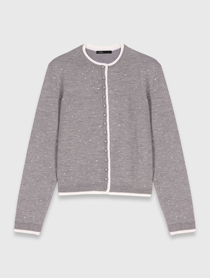 Cardigan 100% lana con strass