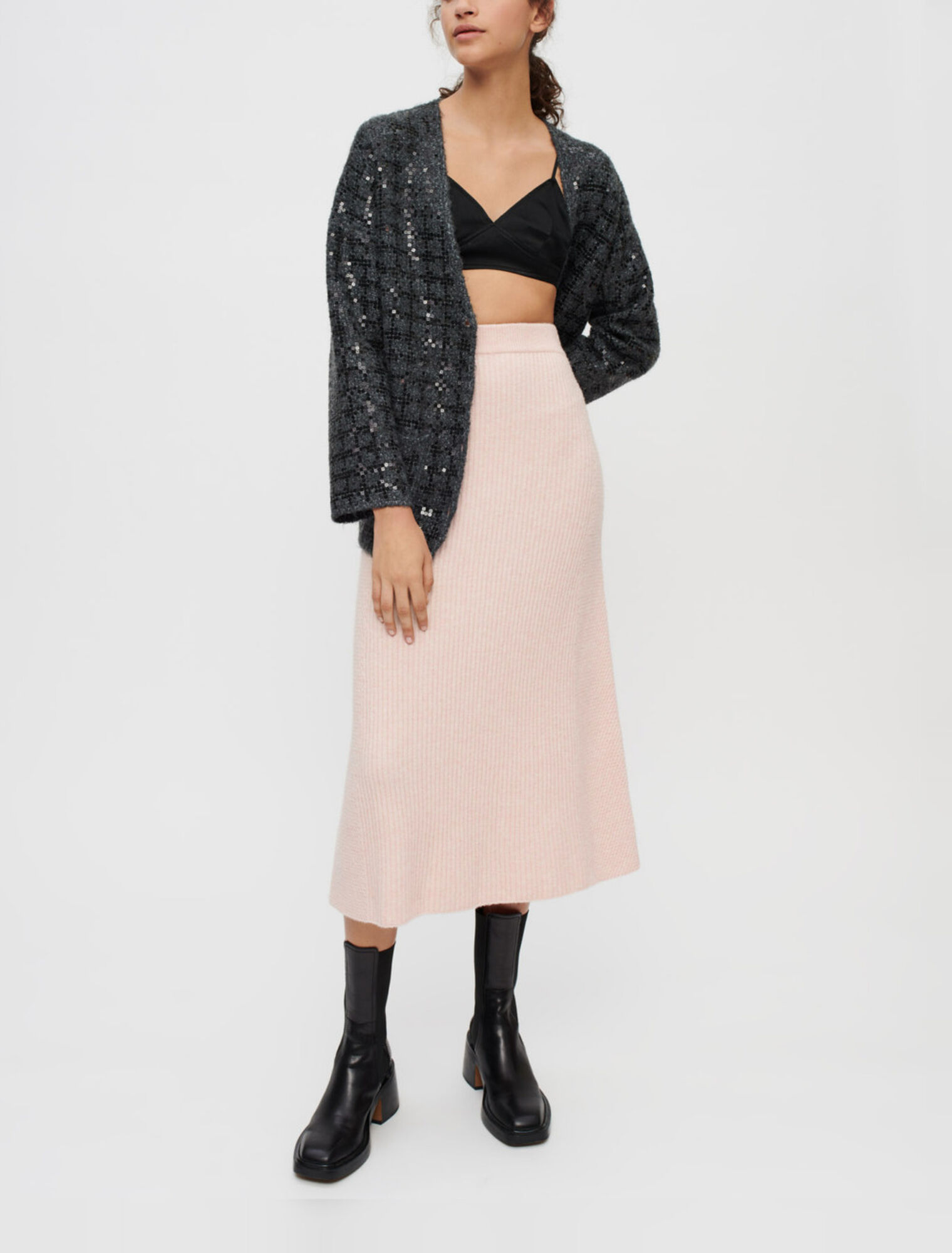 Gonna midi in maglia elastica a coste