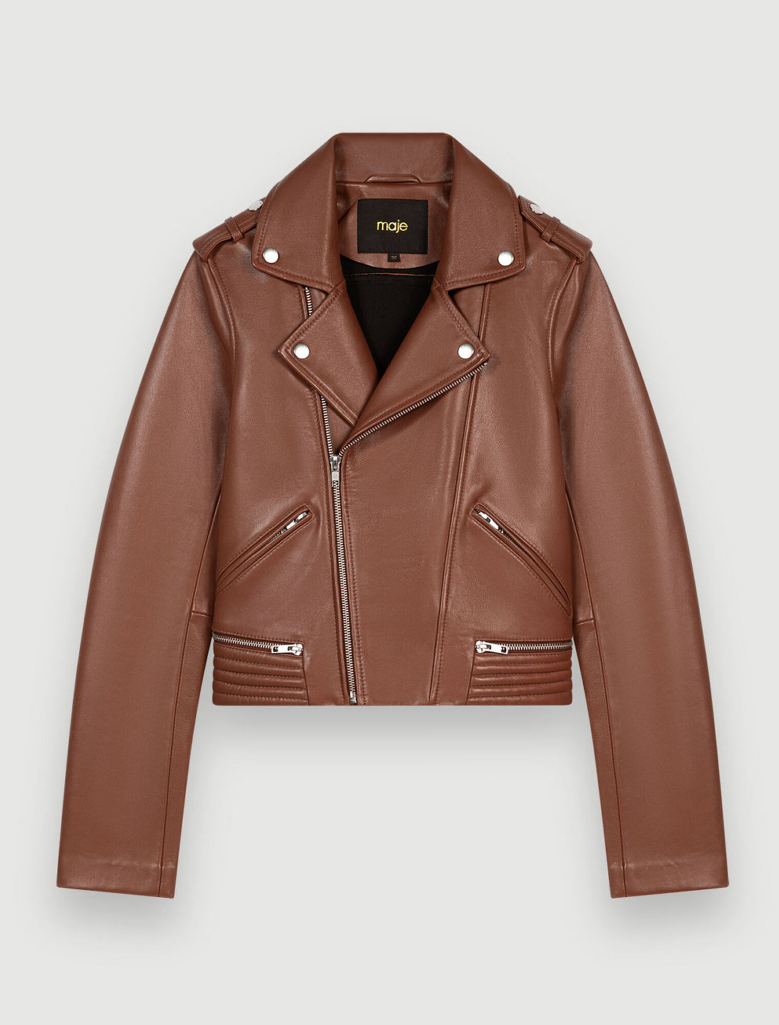 Giacca stile biker in pelle cammello