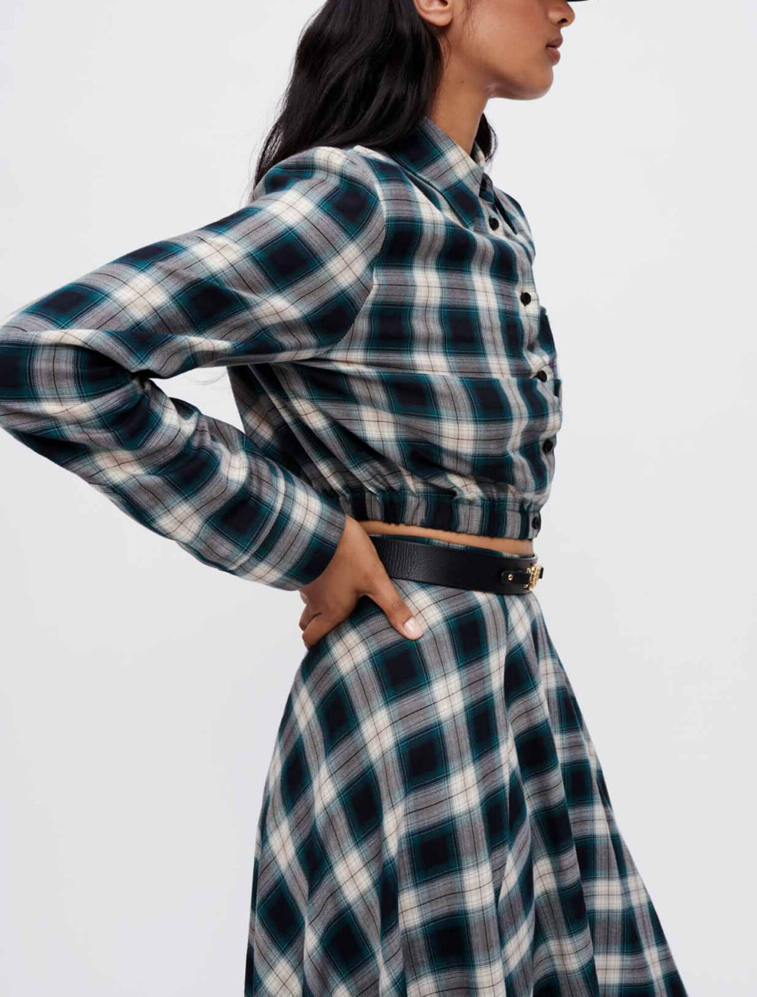 Camicia cropped a quadri in cotone