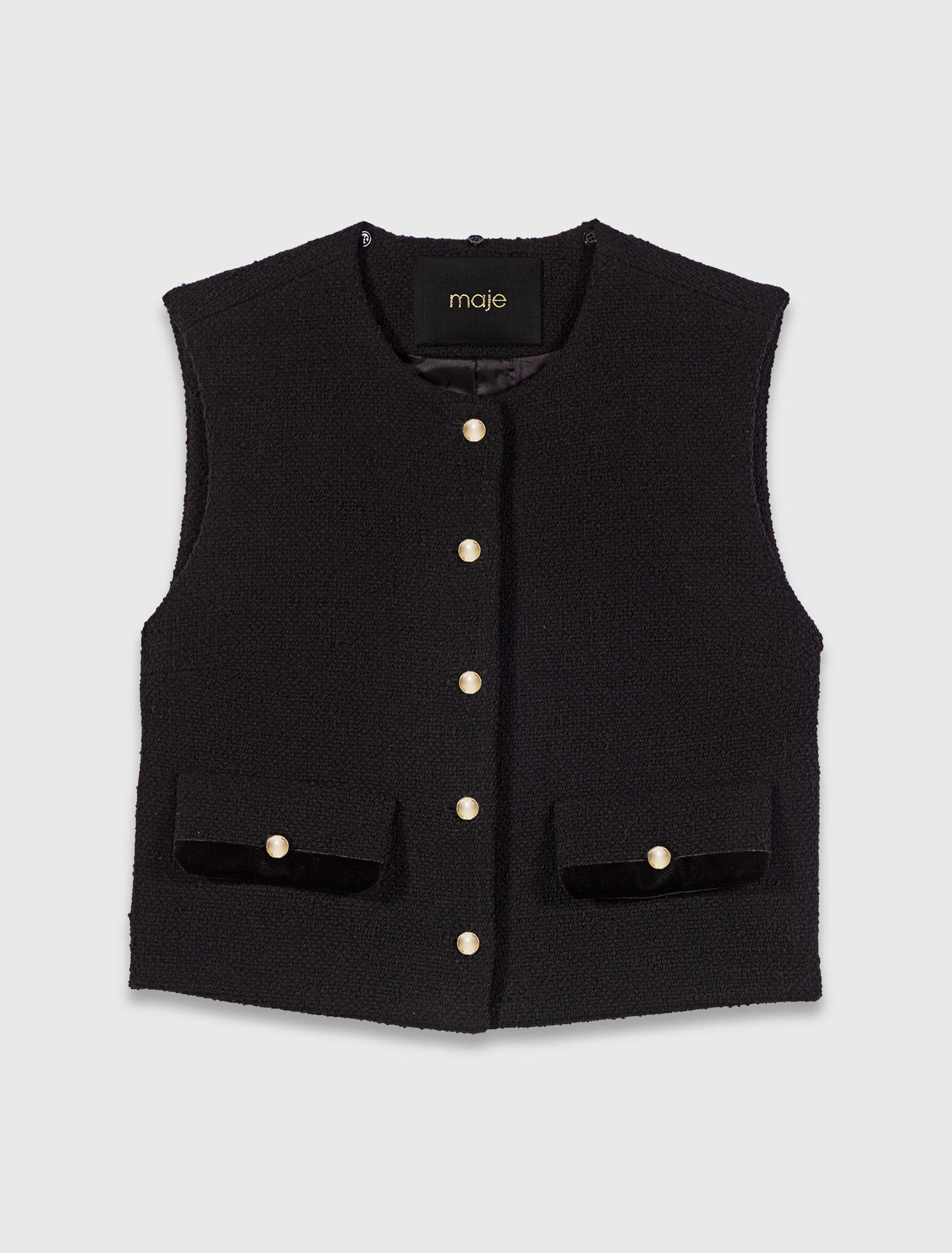Top in tweed con profili in velluto