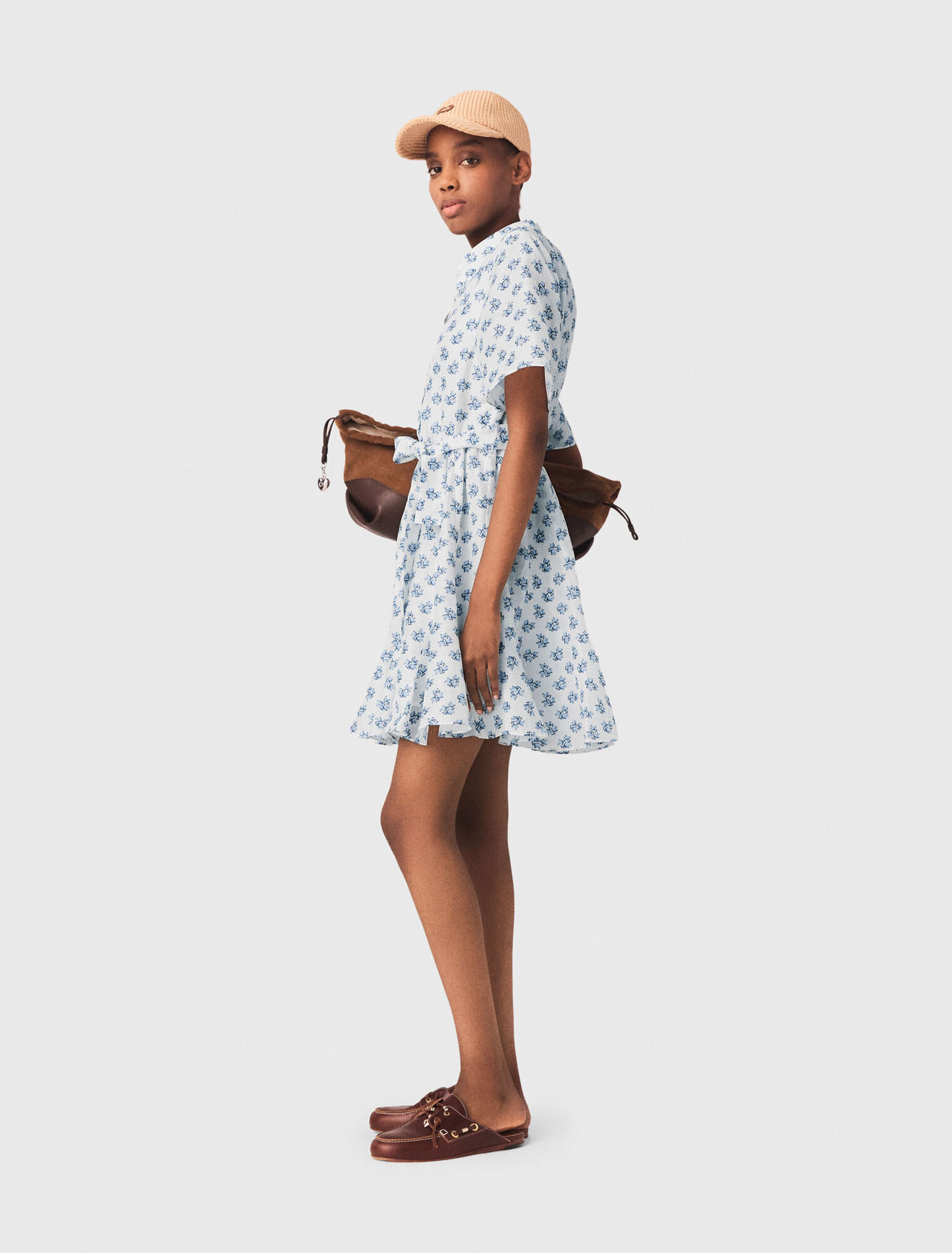 Abito corto stampato in misto lino