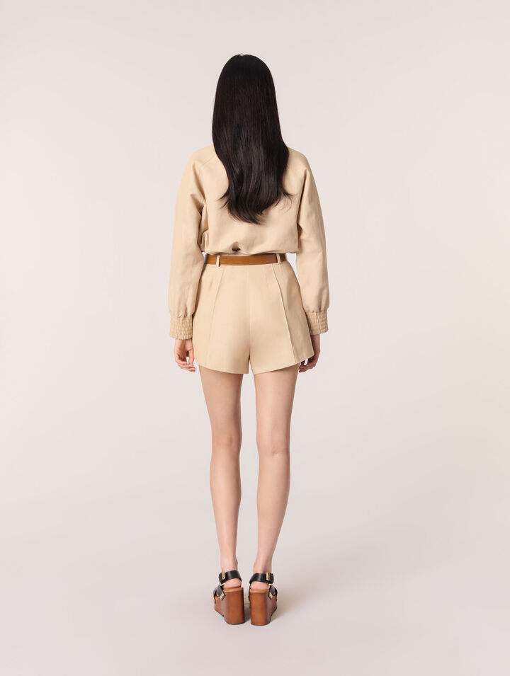 Shorts con pince in lino e cotone