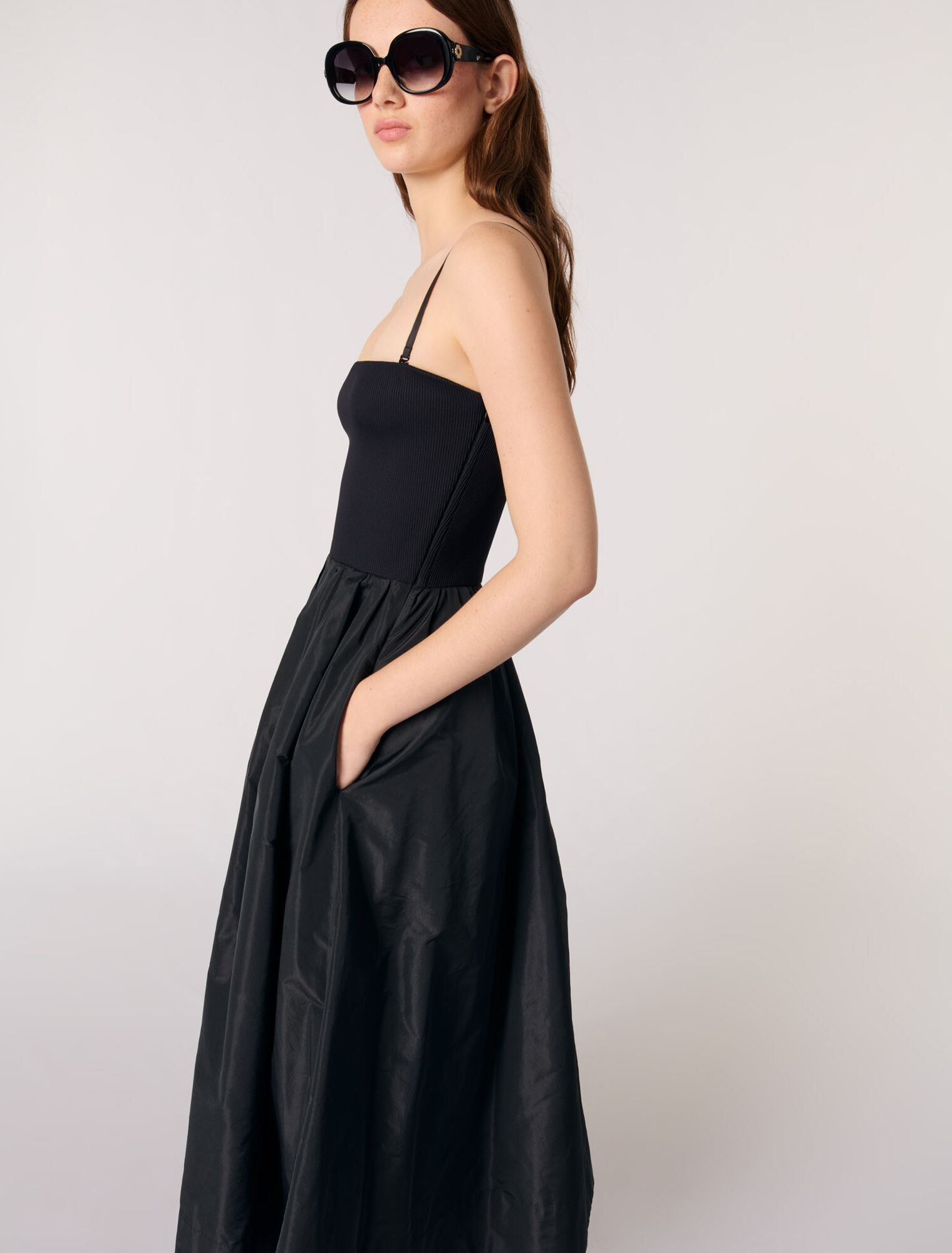 Abito bustier in maglia e taffetà