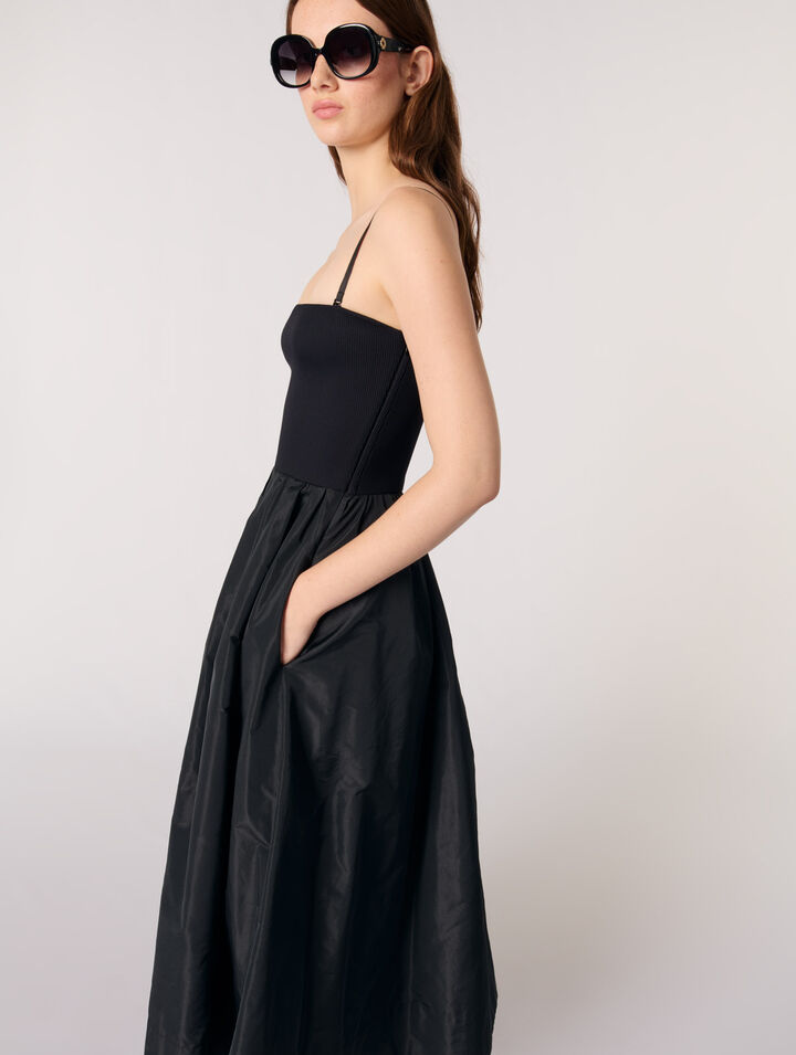 Abito bustier in maglia e taffetà