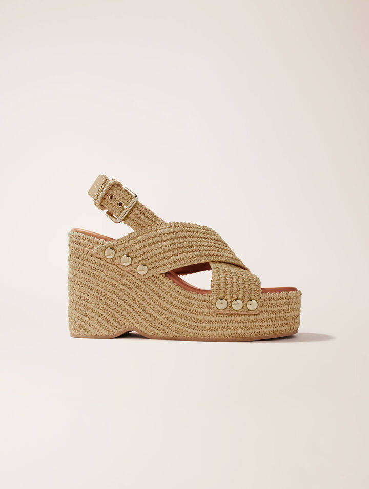 Sandali con zeppa in simil rafia