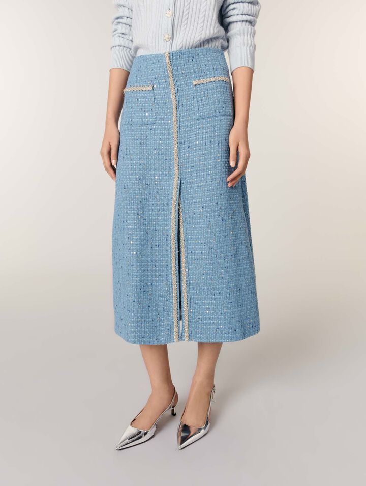 Gonna midi in tweed con paillettes