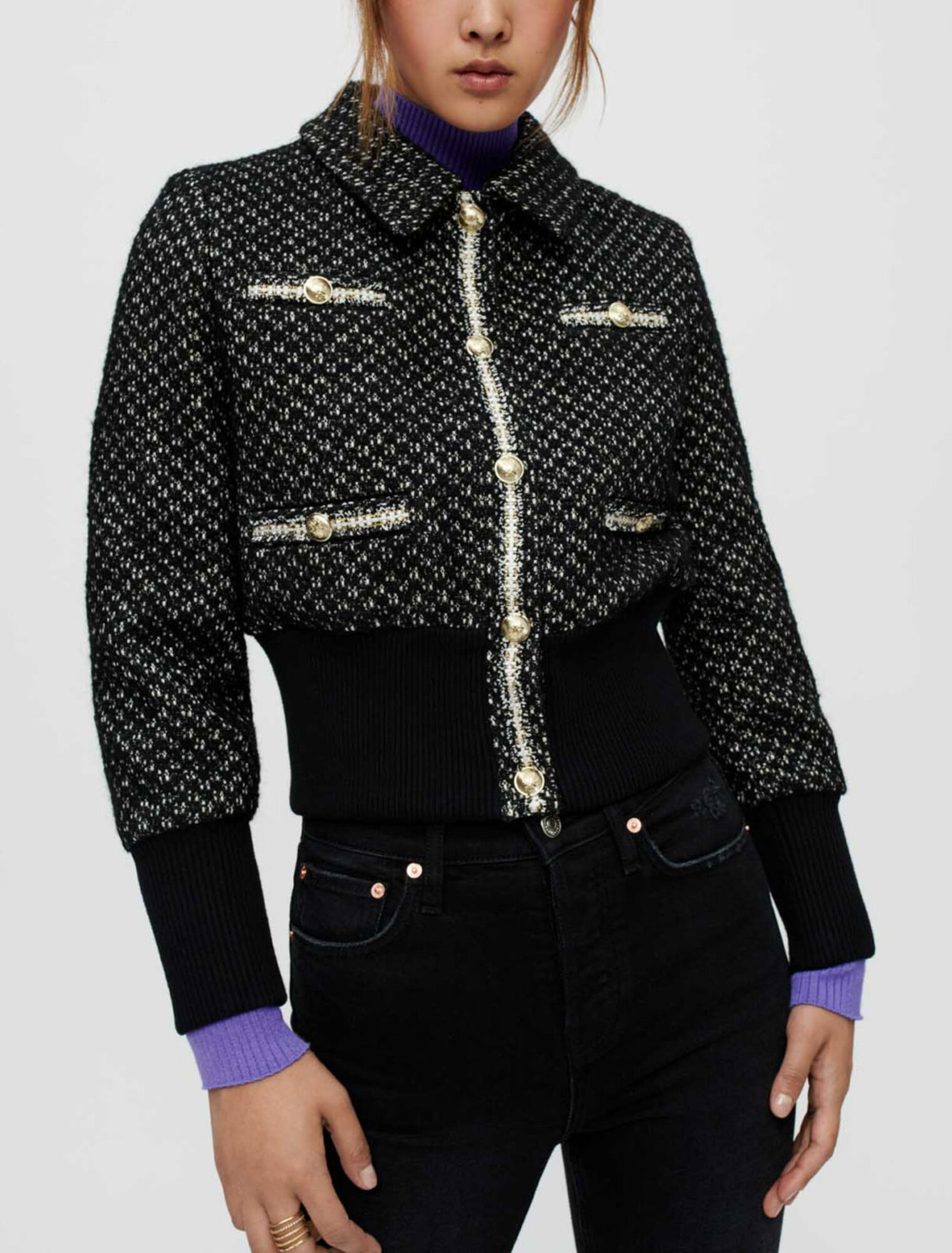 Giubbotto in tweed stretto in fondo