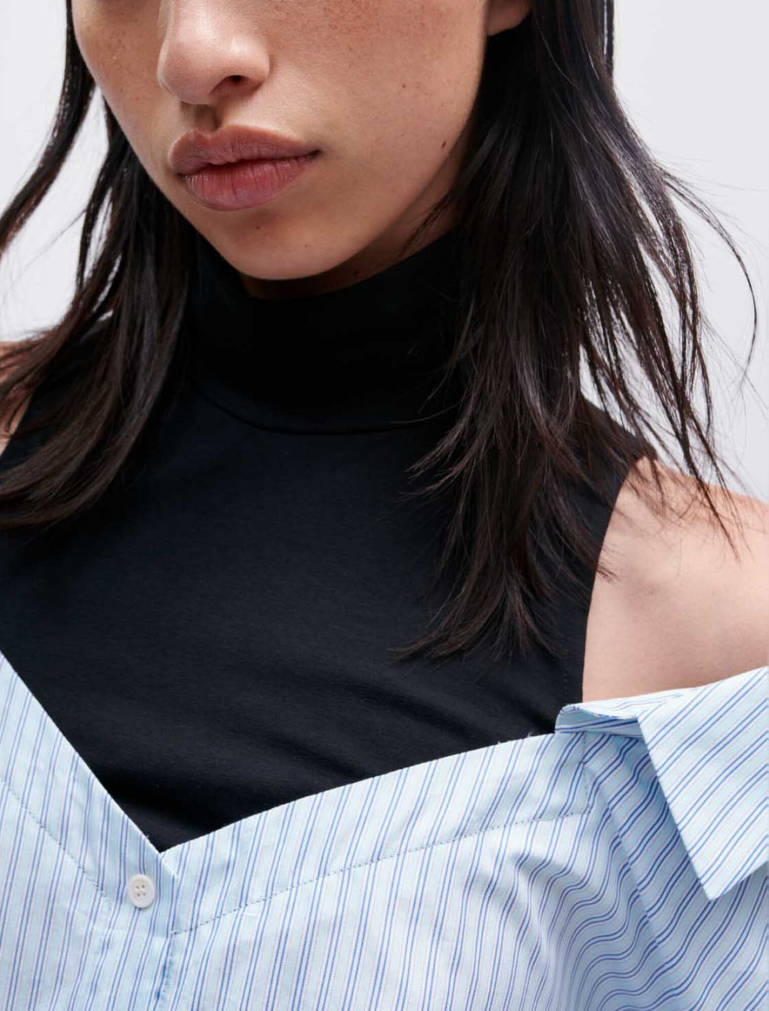 Abito camicia trompe l'oeil a righe