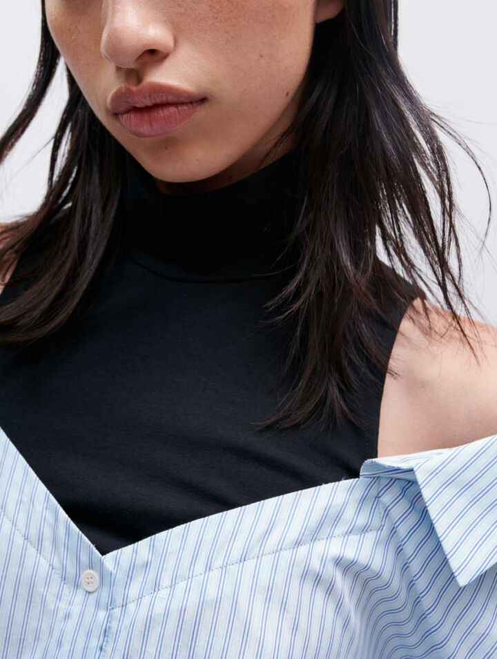 Abito camicia trompe l'oeil a righe