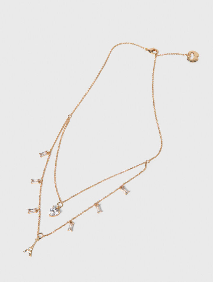 Collana doppia con charm strass