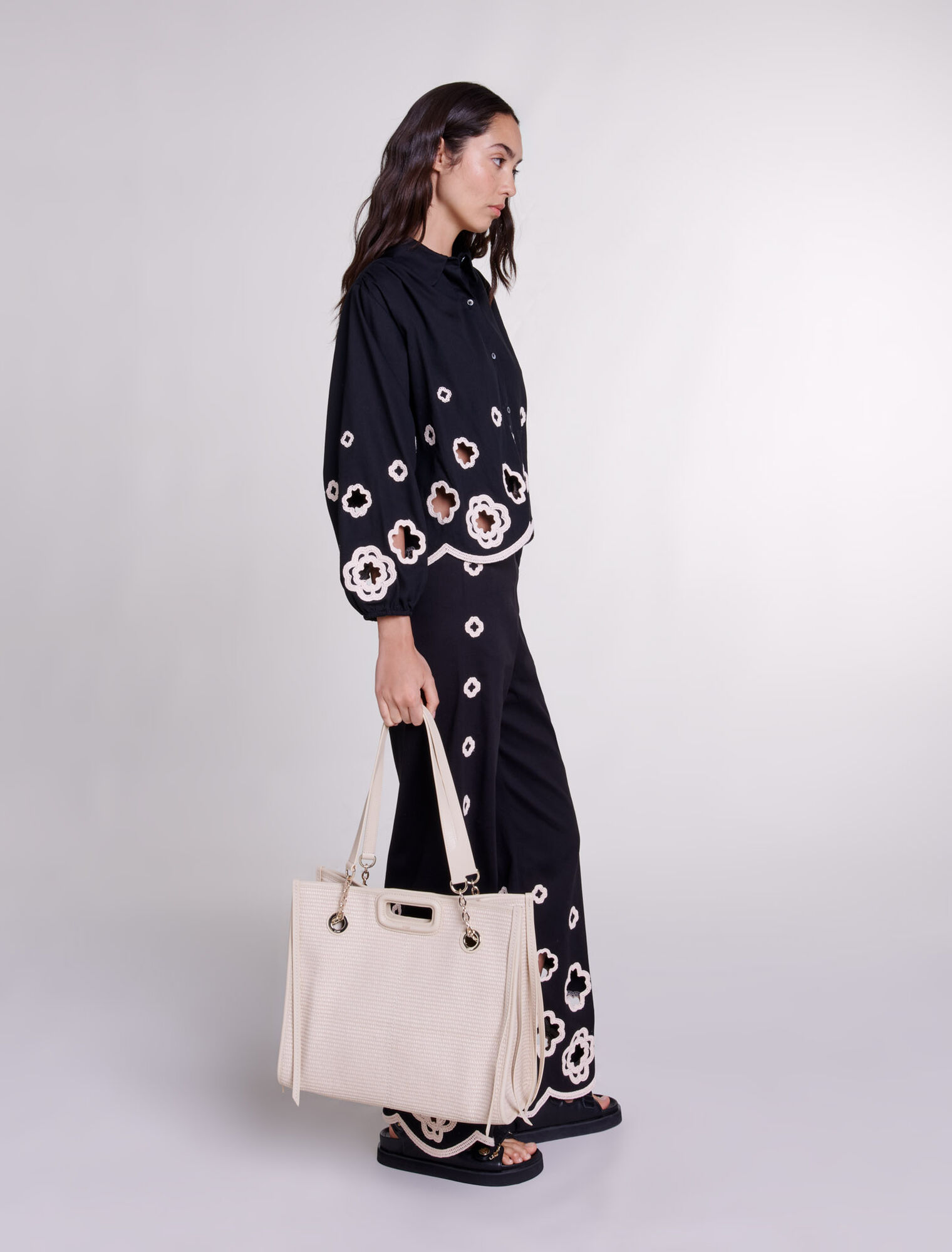 Tote bag in tessuto effetto rafia