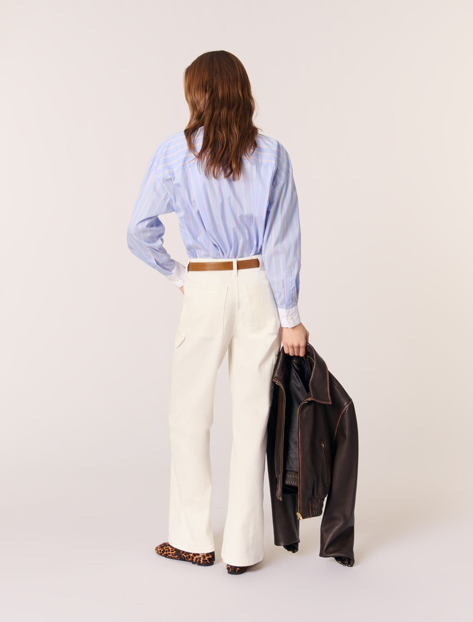 Camicia a righe colletto con perle