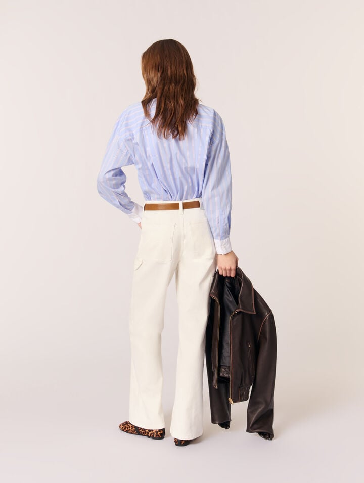 Camicia a righe colletto con perle