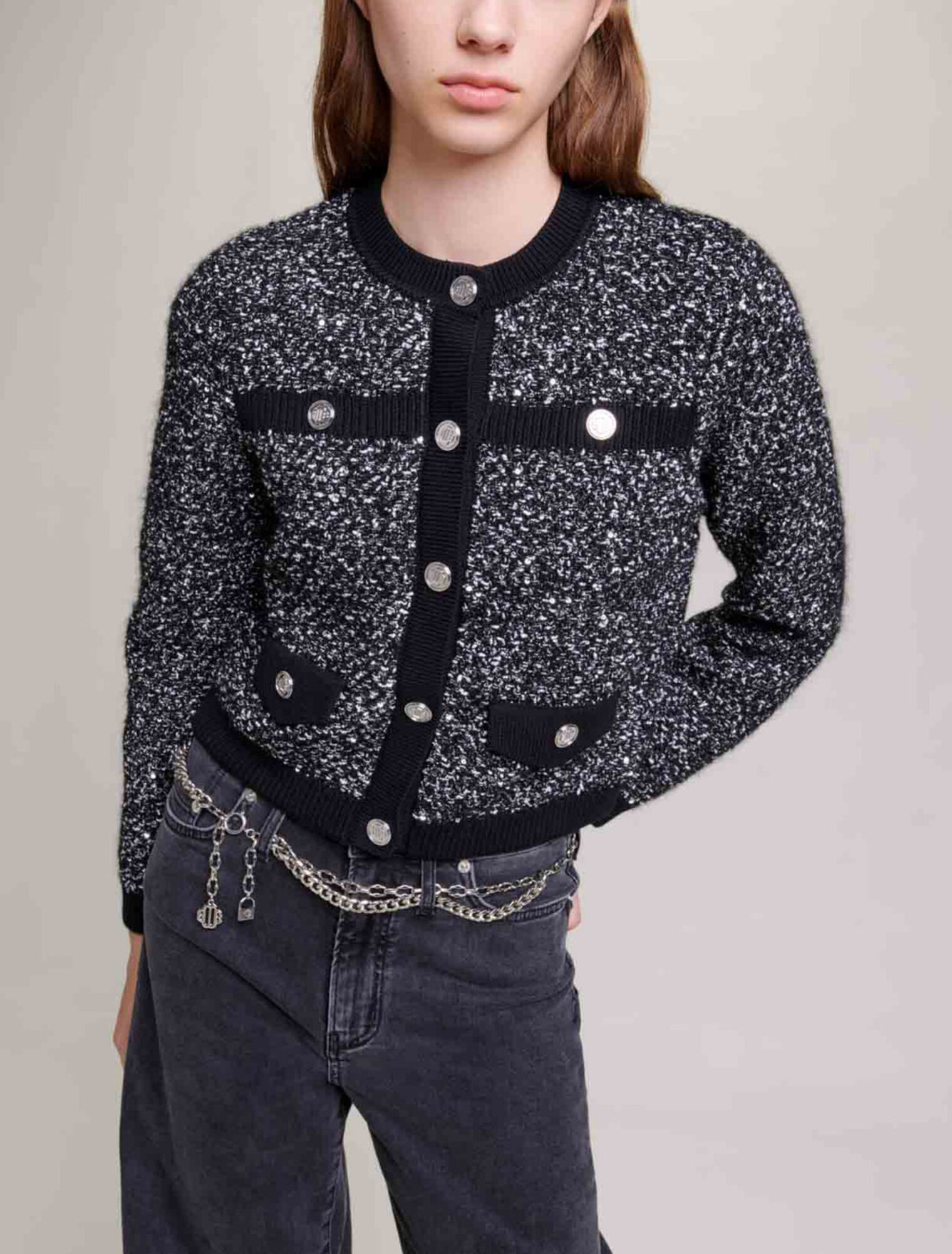 Cardigan corto effetto tweed