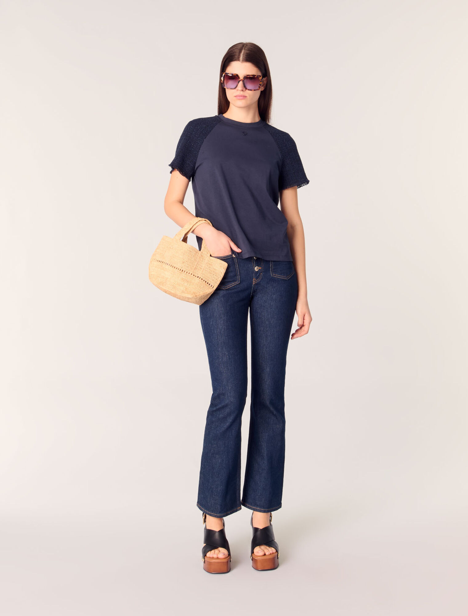 T-shirt con maniche in tweed