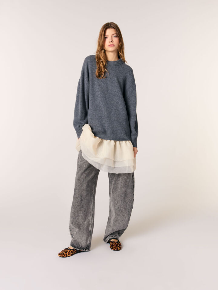 Abito bimateriale in lana e organza