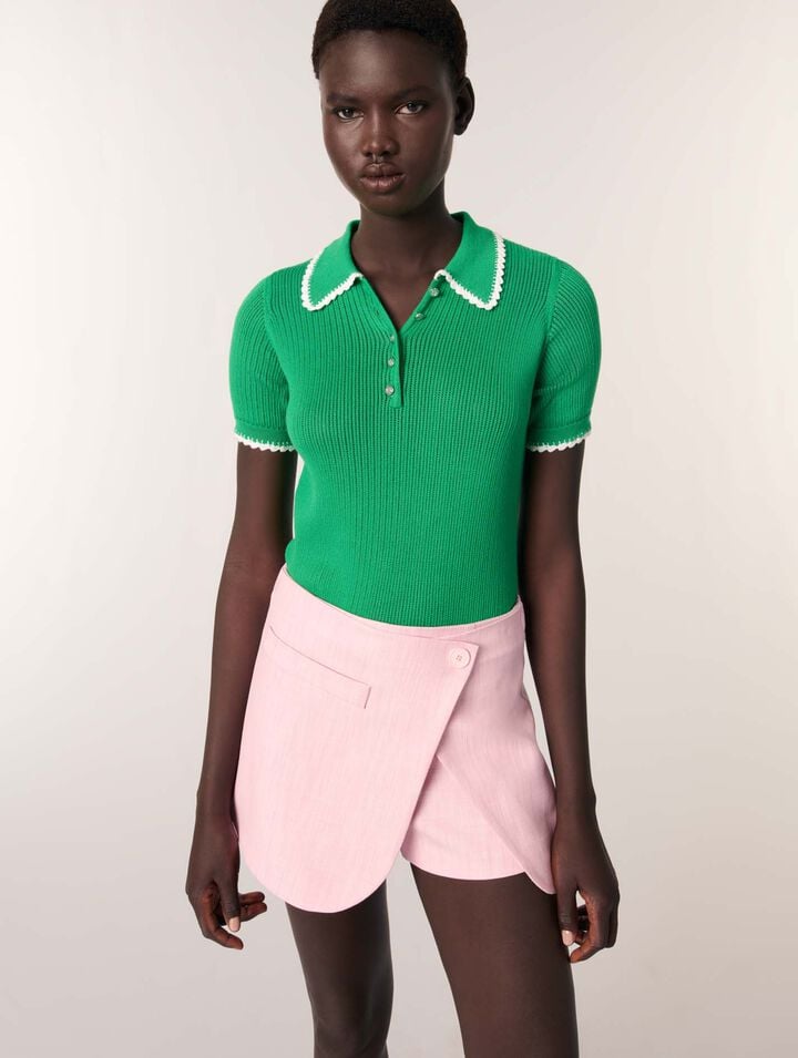 Polo in maglia pointelle e crochet