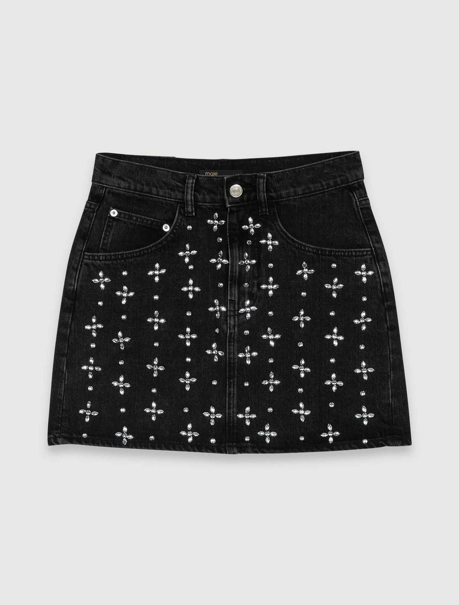 Gonna corta in denim con strass