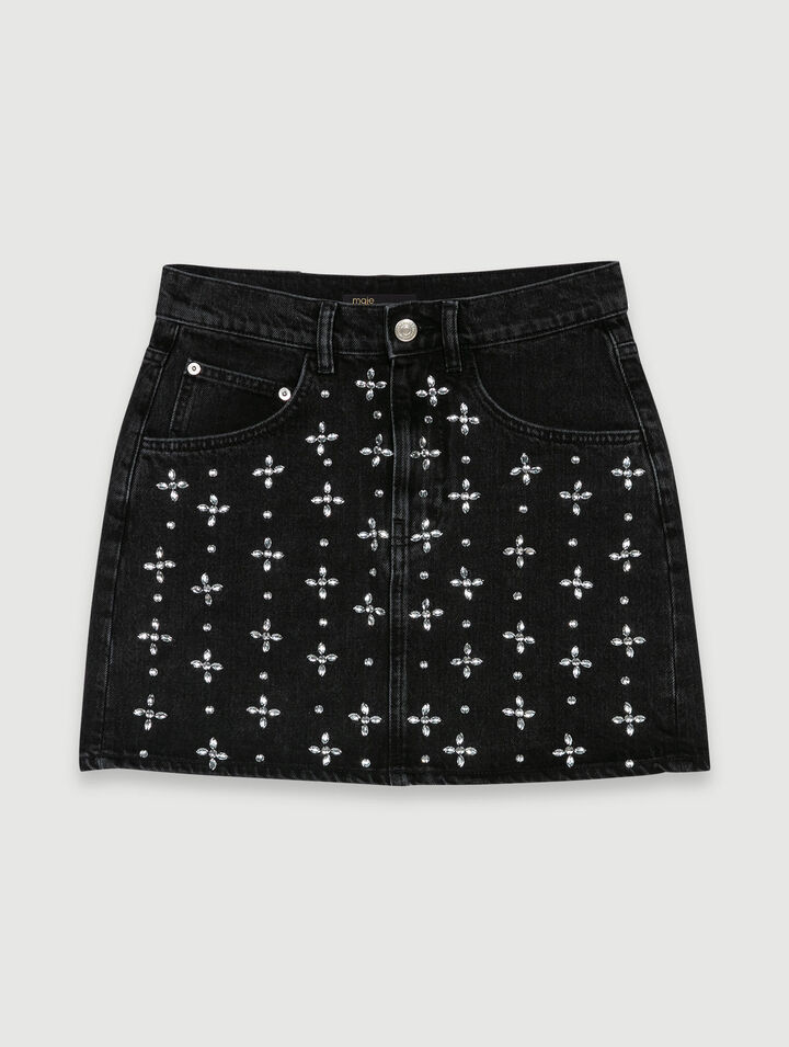 Gonna corta in denim con strass