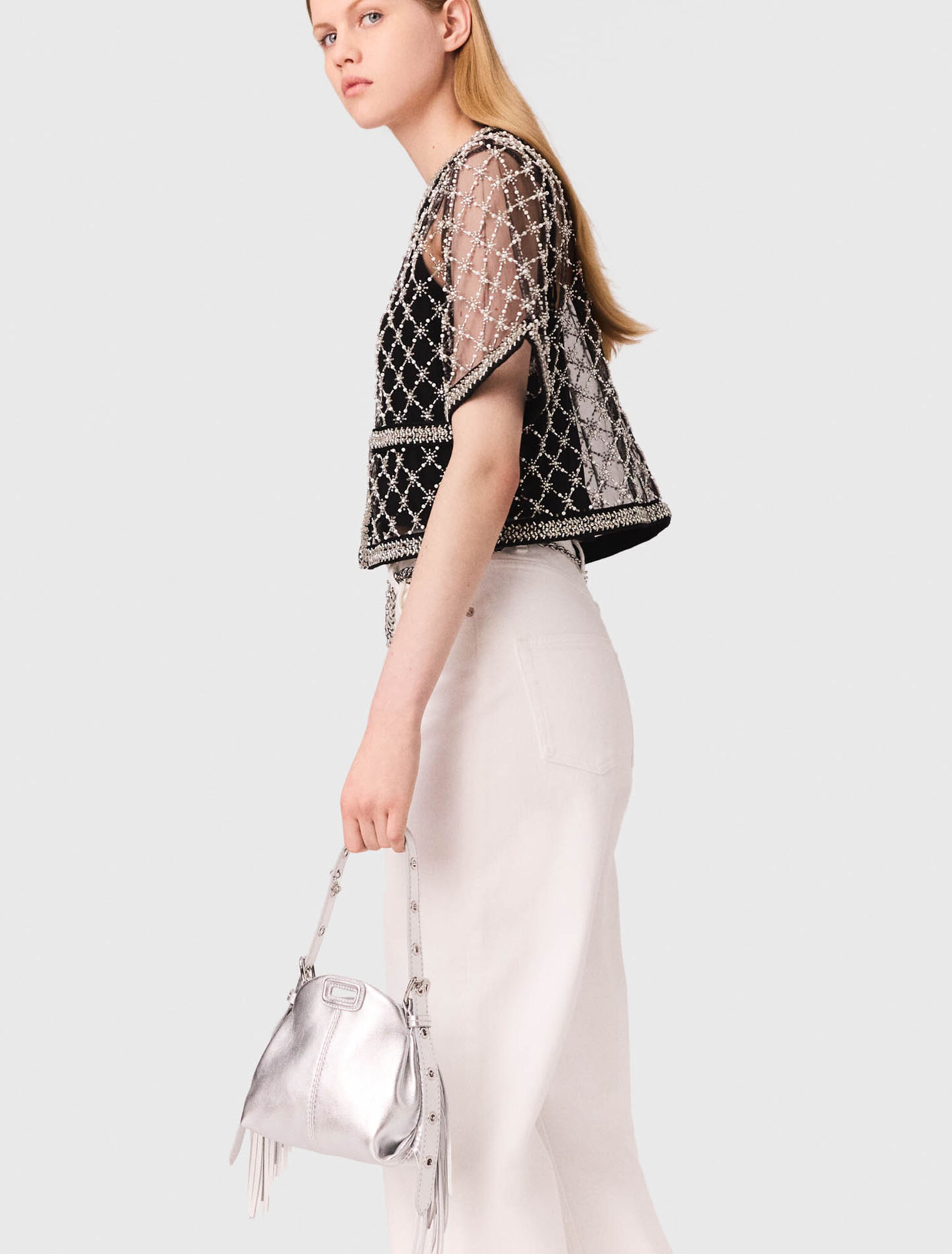 Top in tulle ricamato