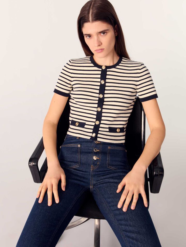 Cardigan corto in maglia a coste