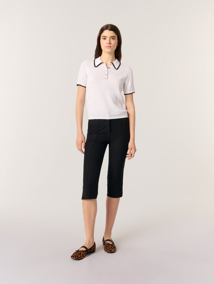 Polo in maglia pointelle e crochet