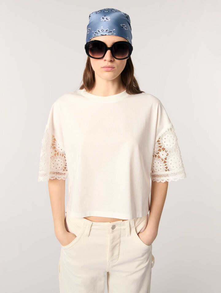 T-shirt con maniche in crochet