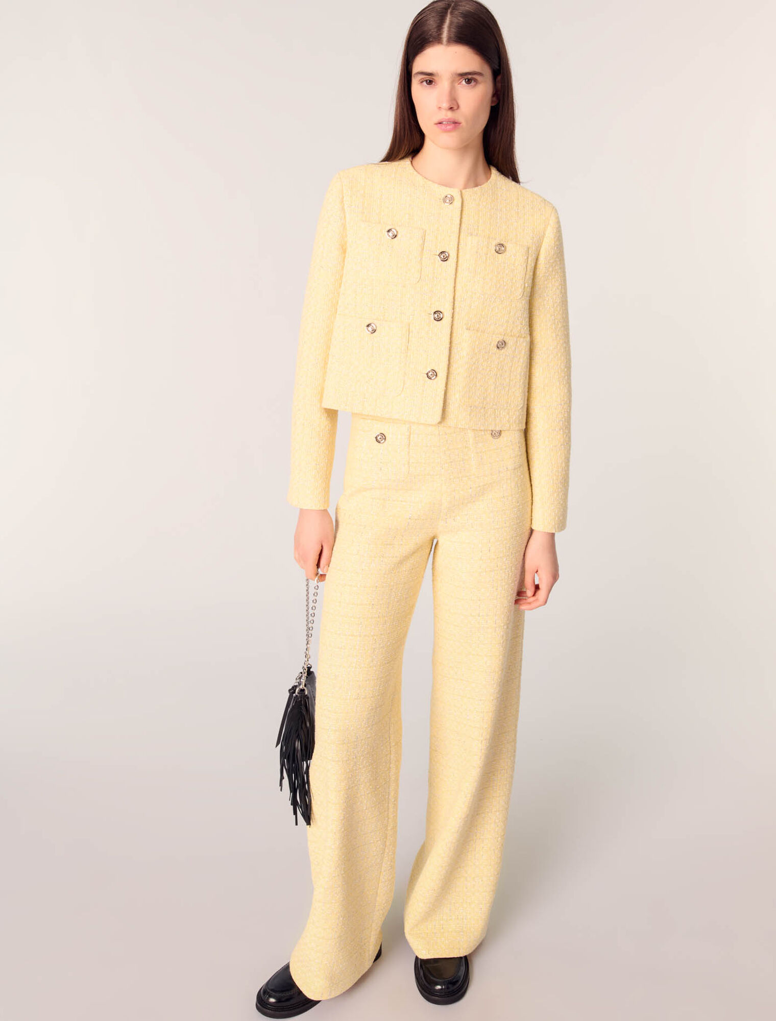 Pantaloni dritti in tweed e lurex