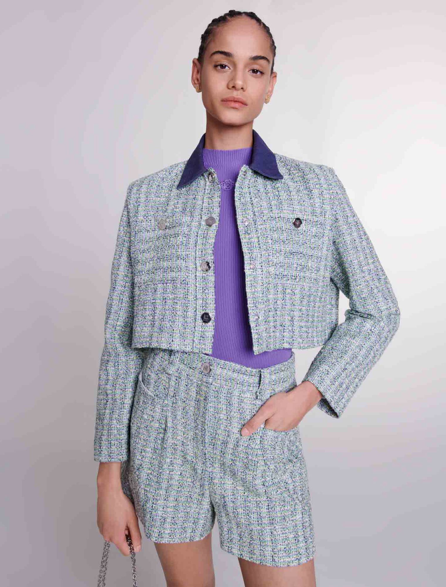 Giacca corta in tweed a contrasto